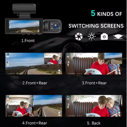 Dual Camera Dash Cam – 1080P HD Lens with Wide Angle & Parking Monitor