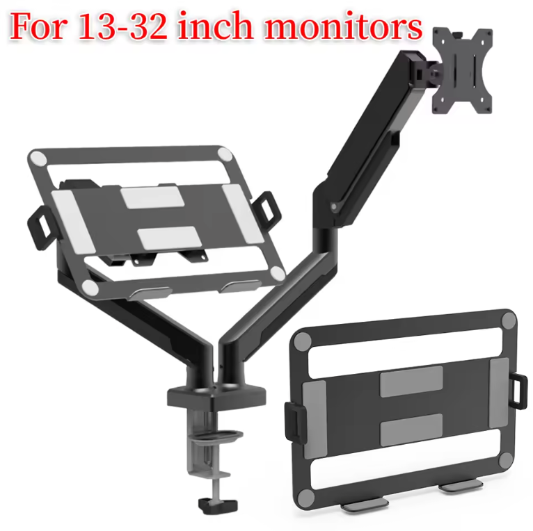 Dual Monitor Stand – Fully Adjustable Desk Mount with C-Clamp for 13" to 32" Screens