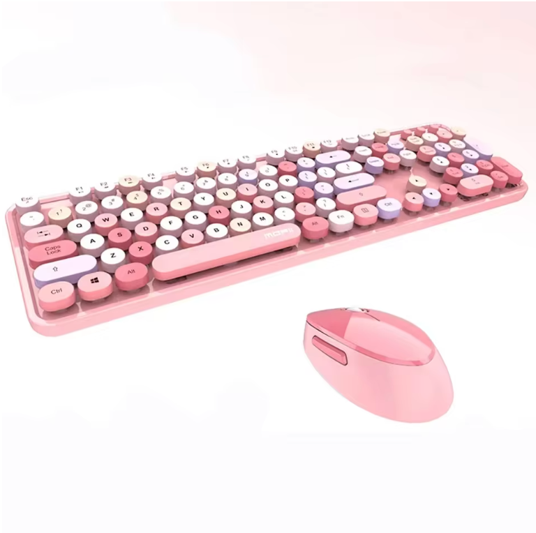 Wireless Retro Keyboard and Mouse Combo – Full-Size Design with Numeric Keypad